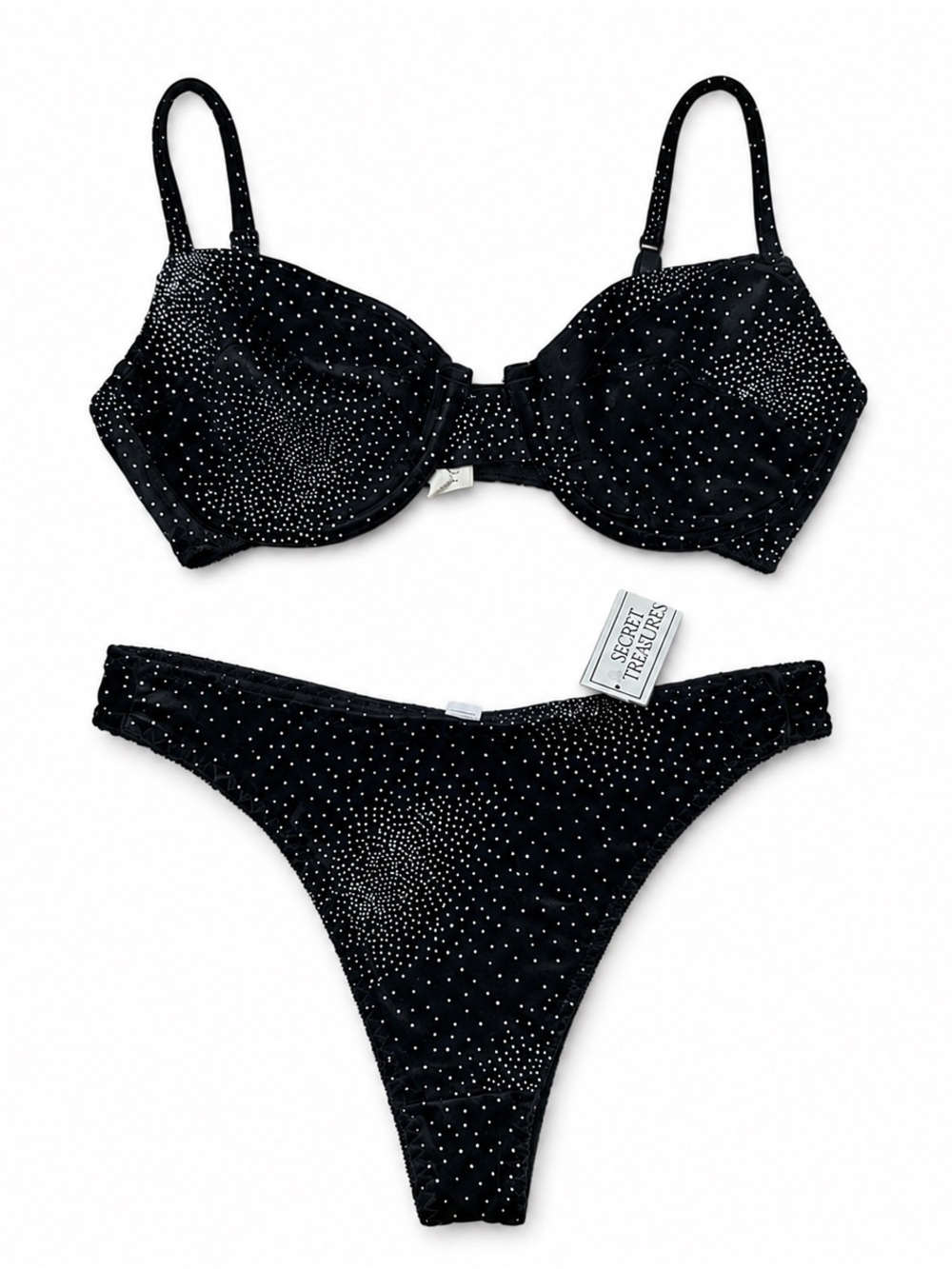 Secret Treasures Black Rhinestone Bra & Bikini Set